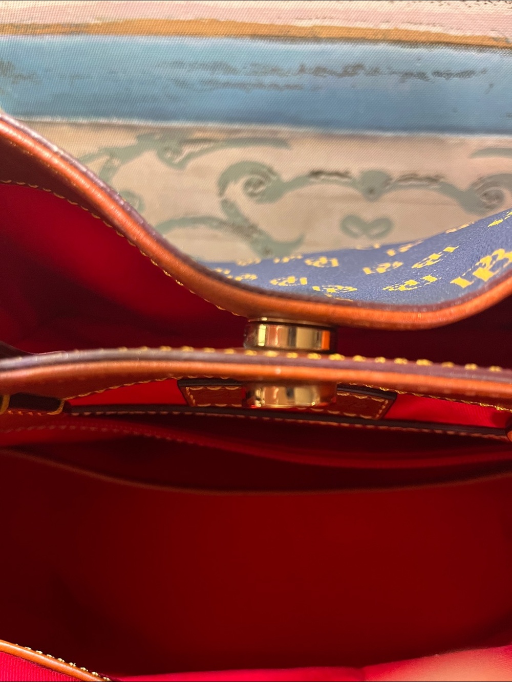 Dooney & Bourke Navy Logo Satchel with Brown Leather Handles - Picture 10 of 13